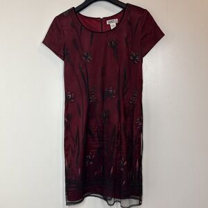 Vintage Taurus II Dress Womens 6P Dark Romantic Sheer Overlay Embroidered Floral